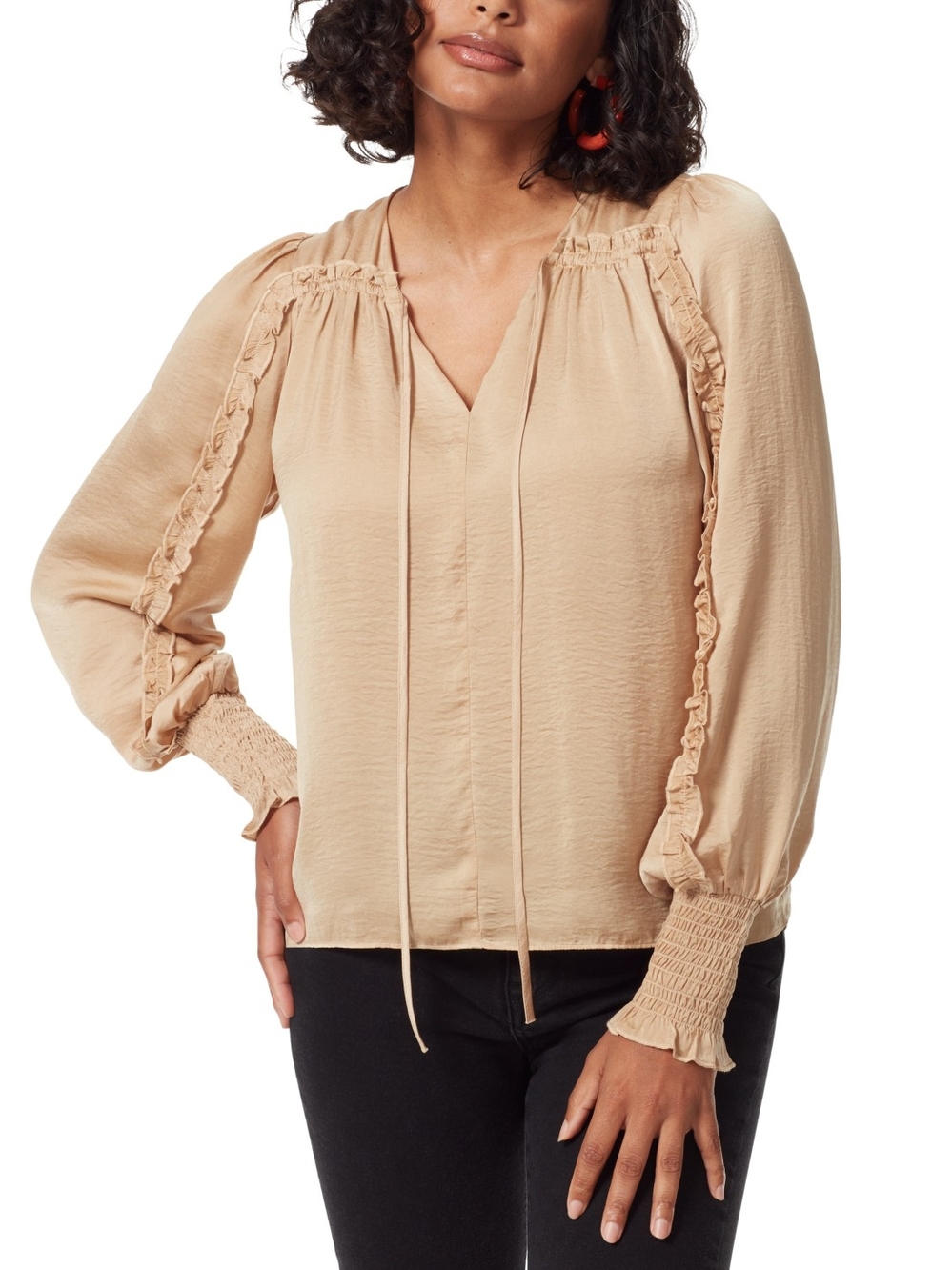 Sam Edelman Varick Hammered Satin Tie Neck Blouse Gold XS